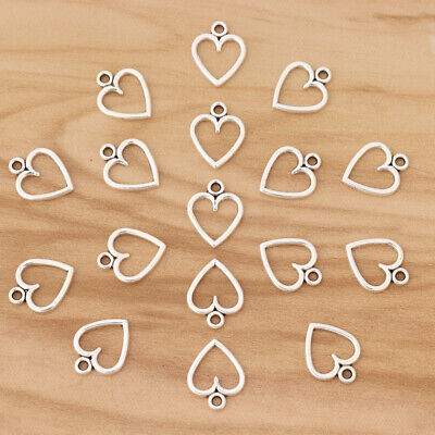 100 Antique Silver Open Heart Charms Pendants Beads 2 Sided for Jewellery Making