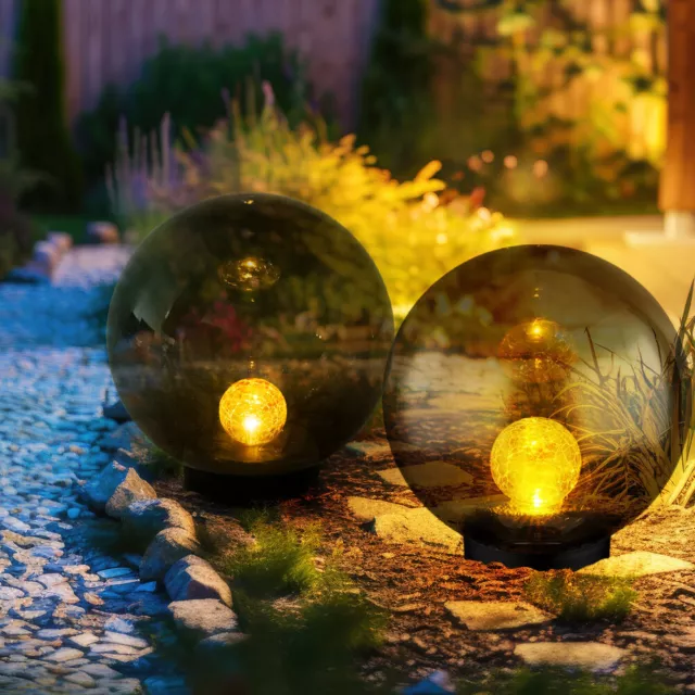 Décoration de Jardin Ballon Solaire Lampe Crackle Verre Batterie LED 2er Set