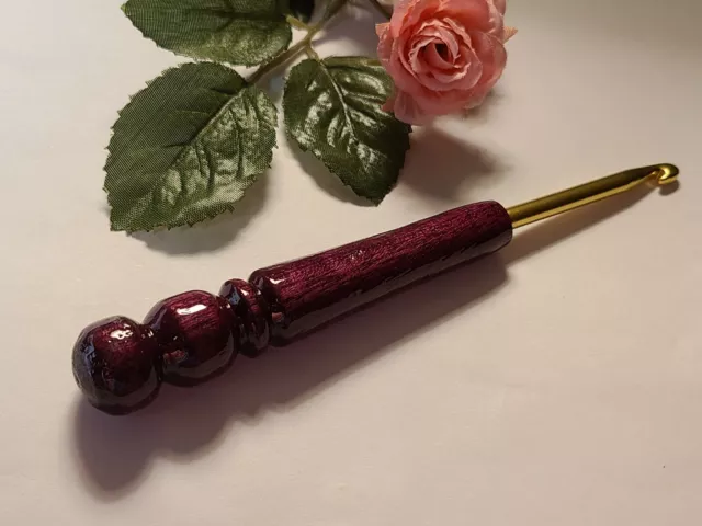 PURPLEHEART handmade 5 mm/ H EXOTIC WOOD crochet hook, ERGONOMIC made in USA