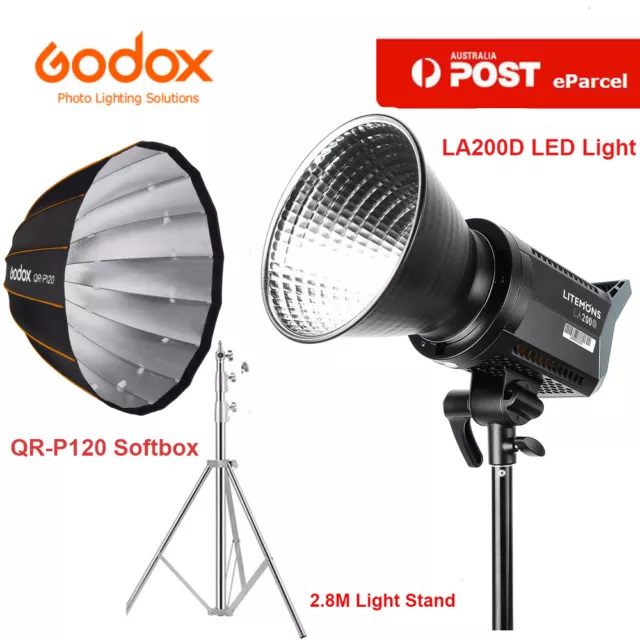 AU Godox LA200D 230W Studio Light LED Video Light +120cm Parabolic softbox+Stand