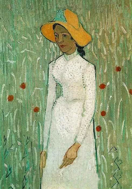 Oil Vincent Van Gogh - Young Girl Standing Against a Background of Wheat canvas