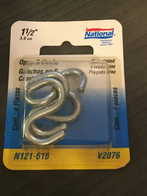 4-Pack National Mfg N121-616 Zinc Plated Steel V2076 Open S Hooks 1-1/2"