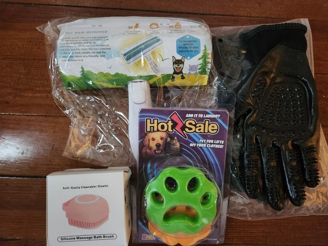 Pet supply bundle fur zapper,deshedding gloves,pet bath massager, fur roller