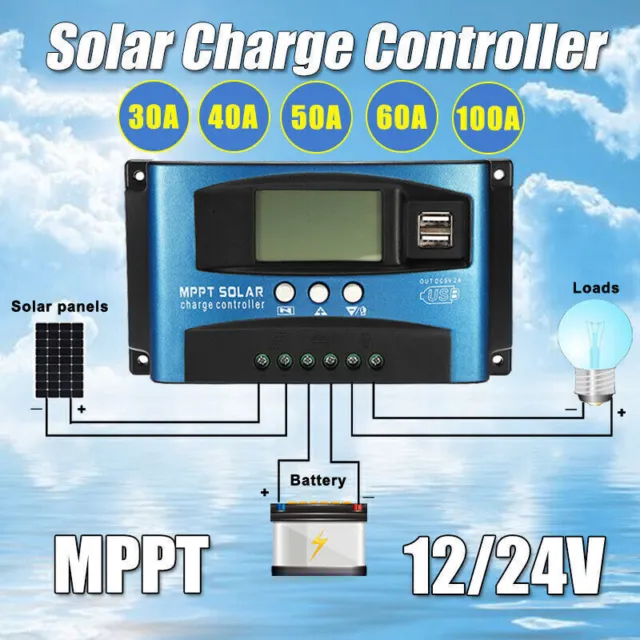 30A-100A MPPT Regulador de Panel Solar Carga 12V/24V Auto Enfoque de Seguimiento