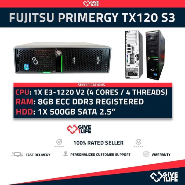 Station de travail Fujitsu Primergy TX120 S3 4SFF 1x E3-1220 V2 8 Go de RAM