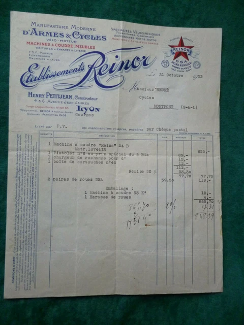 Facture Ancienne Cycles Tendil & Cie - Alès (Gard) - 1937 - Papier à En-tête