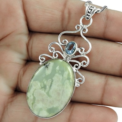 Artigianale Mosaico Diaspro Gemma Artigianale 925 Sterling Argento Ciondolo Gioielli 4cm 
