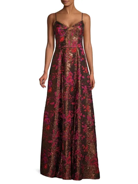 Aidan Mattox Sleeveless Full Length Evening Gown Dress Size 4 Floral Jacquard