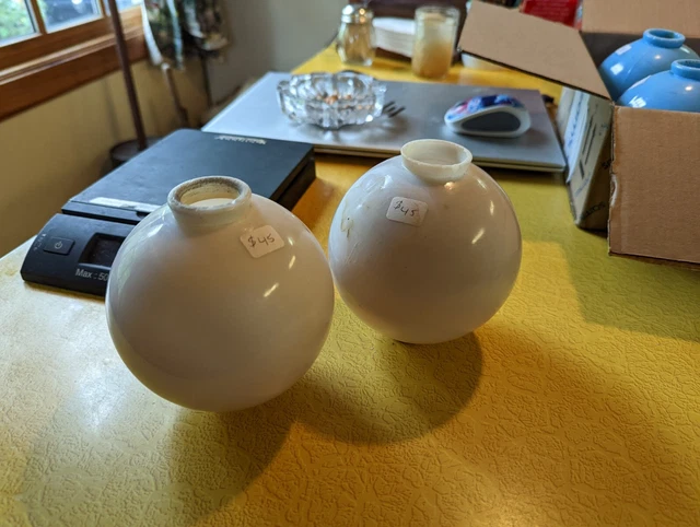 2 Antique Vintage White  Milk Glass Lightning Rod Ball
