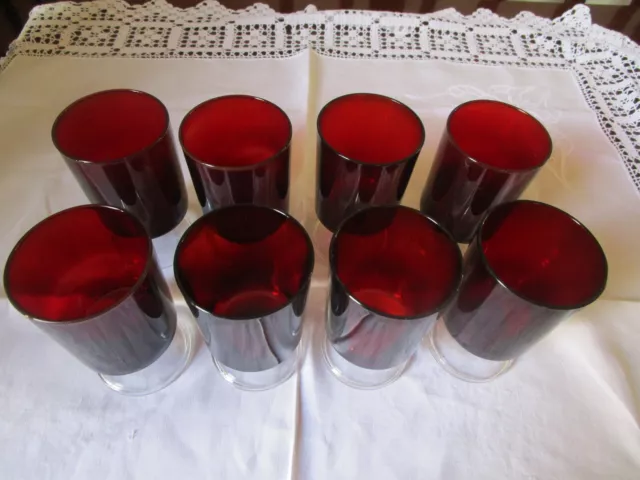 Set Of 8 Ruby Red Arcoroc Luminarc Wine Glasses