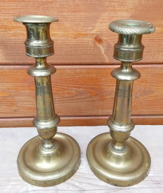 Ancienne paire de bougeoirs en laiton 19éme siècle, déco vintage