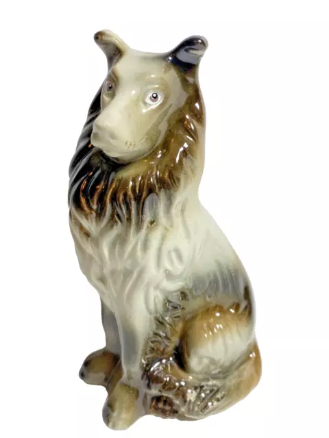 Vintage Ceramic Sitting Collie Dog Figurine Brazil 7" Very Good Condition