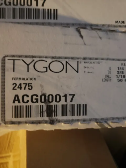 Tygon 2475 Tubing ACG 00017 3/8" OD x 1/4" ID x 1/16" Wall x 50 Feet
