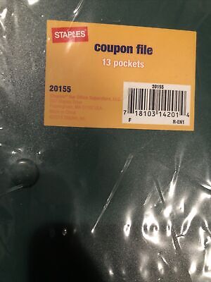 STAPLES Brand 13 Pocket Poly Expandable COUPON FILE Green  #20155, Brand New