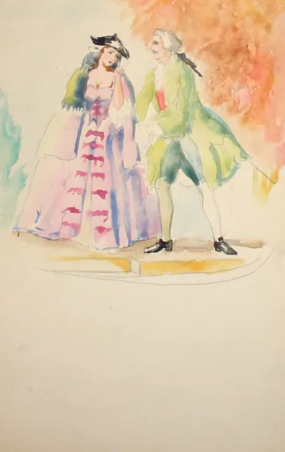 Vintage watercolor painting theatre costumes design