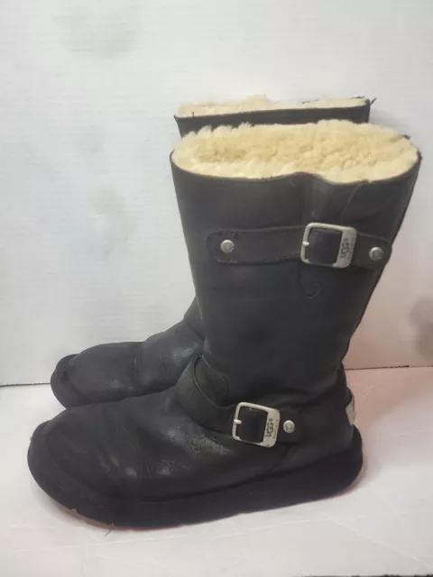 Ugg Women's 5678 Black Leather Lined Kensington Mid Calf Boots Size 8 Ugg Women's 5678 Black Leather Lined Kensington Mid Calf Boots Size 8