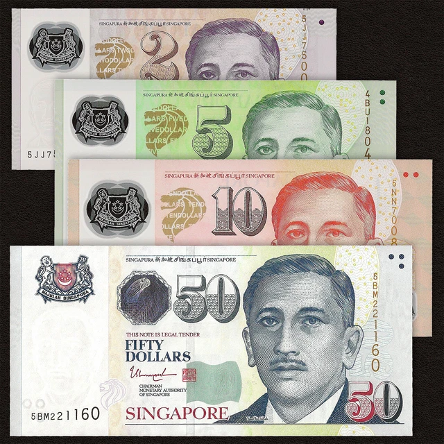 SINGAPORE 2 5 10 50 Dollars Set 4 PCS 2012-2018 P-46 47 48 49 UNC Uncirculated