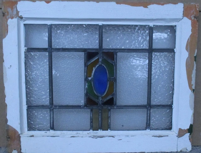 OLD ENGLISH LEADED STAINED GLASS WINDOW Cute Abstract 20.5" x 16.25"