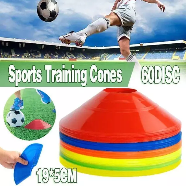 60 Pack Sports Training Discs Markers Cones Soccer Rugby Fitness Exercise AU
