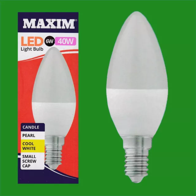 6x 6W (=40W) LED Pearl 4000K Cool White SES E14 Candle Light Bulbs Lamp