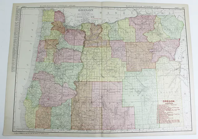 OREGON State Map Rand McNally 1901 Railroad RR Business City Large Folio