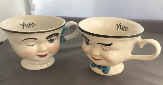 Bailey's Irish Cream HIS & HERS YUM Vintage Cups Mugs Winking Face