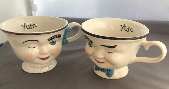 Bailey's Irish Cream HIS & HERS YUM Vintage Cups Mugs Winking Face