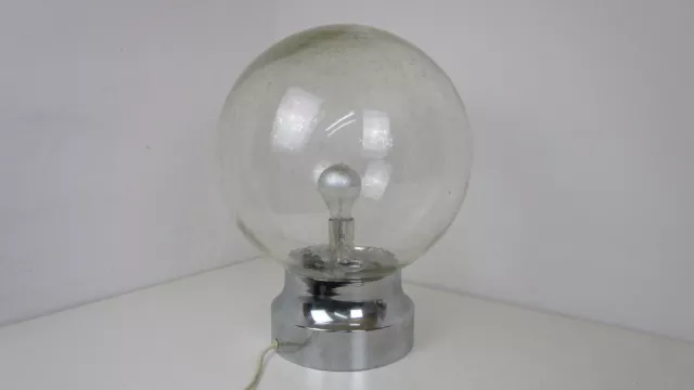 Große vintage 70er Jahre Tisch-Lampe/Leuchte Kugel aus bubble Glas