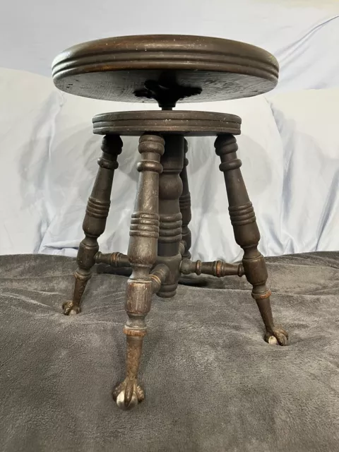 Antique Wood Piano Stool with Glass Ball Claw Feet