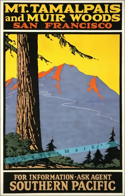 Mt Tamalpais California 1930 Southern Pacific Vintage Poster Print Retro Décor