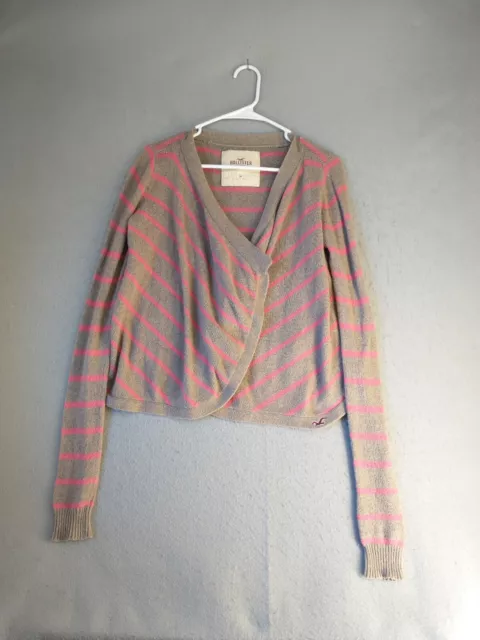 Hollister Womens Sweater Medium Brown Pink Striped Long Sleeve Rabbit Hair Blend