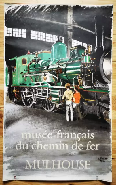 Affiche Ancienne contre signée Albert Brenet musée chemin de fer Mulhouse 1972