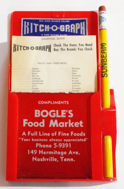 Vintage BOGLE'S FOOD MARKET KITCH-O-GRAPH w/SUNBEAM BREAD PENCIL Nashville TN S1