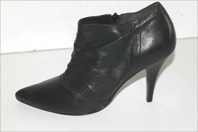 MINELLI Bottines Boots Cuir Plissé Noir Doublées Cuir Talons Fins T 39 TTBE