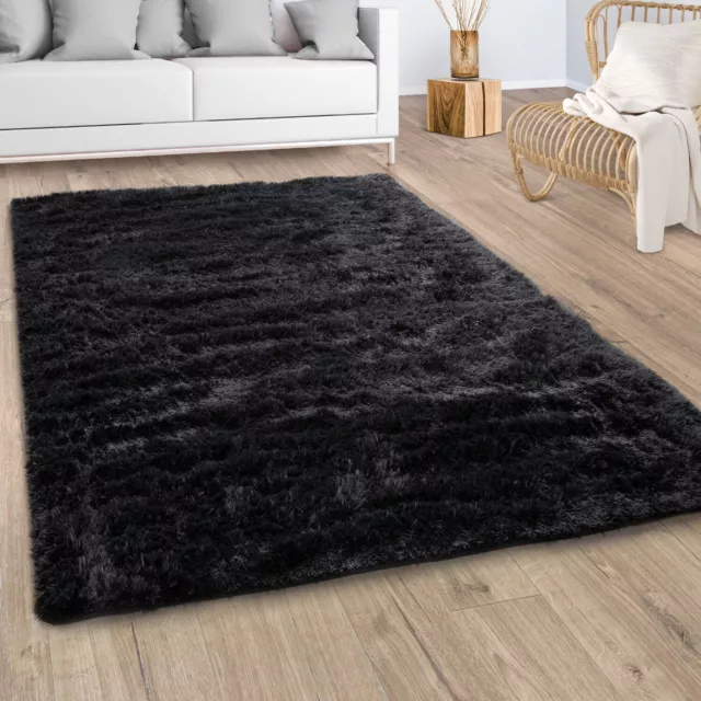 Hochflor Teppich Wohnzimmer Fellteppich Kunstfell Shaggy Flauschig Schwarz