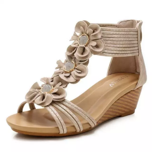 Sexy Damen Schuhe Sommer Sandalen Keilabsatz Knöchelriemen Pump Offener Freizeit