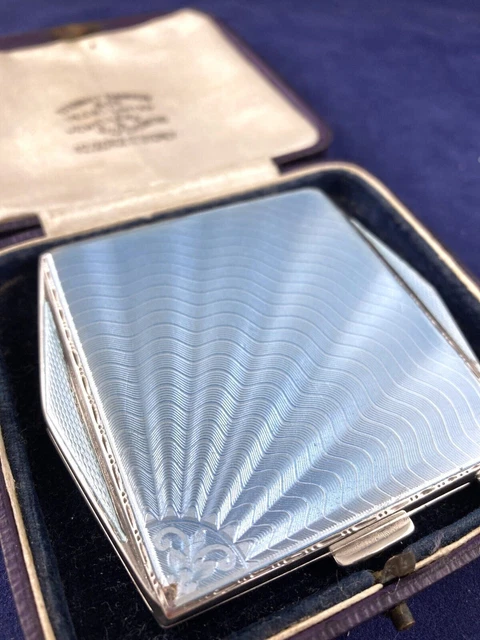 Map Pin Silver VINTAGE MAPPIN AND Webb Silver Compact Art Deco baby blue enamel B'ham ...
