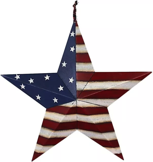 Metal American Flag Barn Star Decor Patriotic Mounted 3D Wall Art July 4th