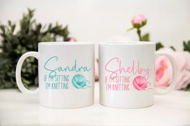 Personalised Name Printed Mug - Knitting Hobby Craft Lover Gift idea