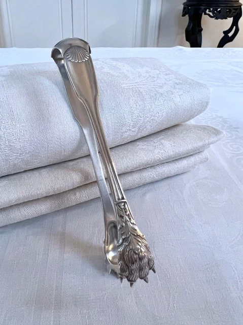 Pince à sucre vintage en métal argenté gravé