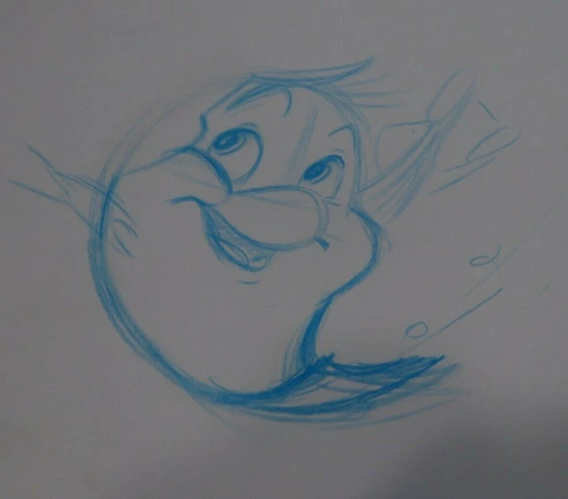 DISNEY LITTLE MERMAID Flounder Production Cel Animation Drawing £61.75