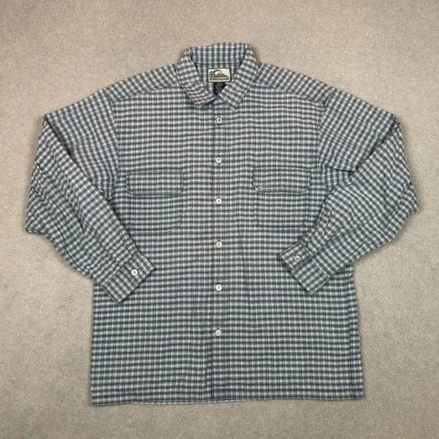 VINTAGE Quiksilver Shirt Mens XL Blue White Plaid Long Sleeve Button Up Pockets