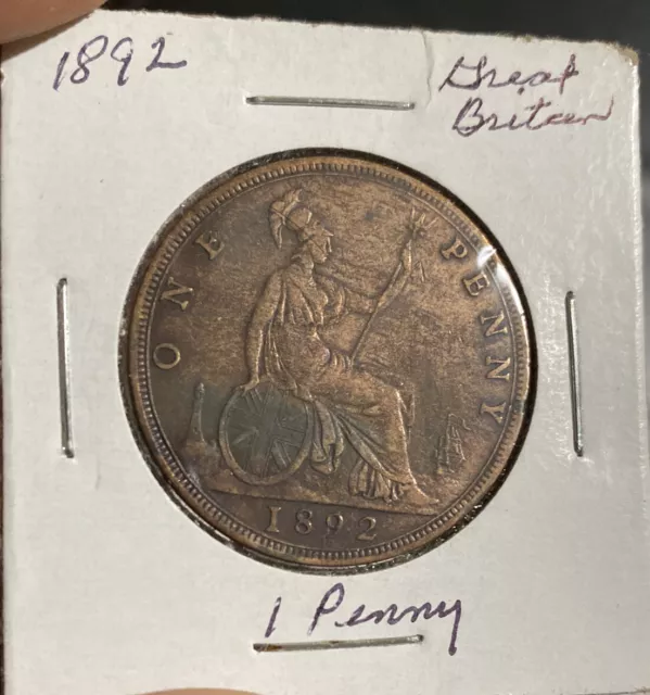 Great Britain 1d Penny 1892 RB  bronze Victoria Mostly Red Amazing Quality