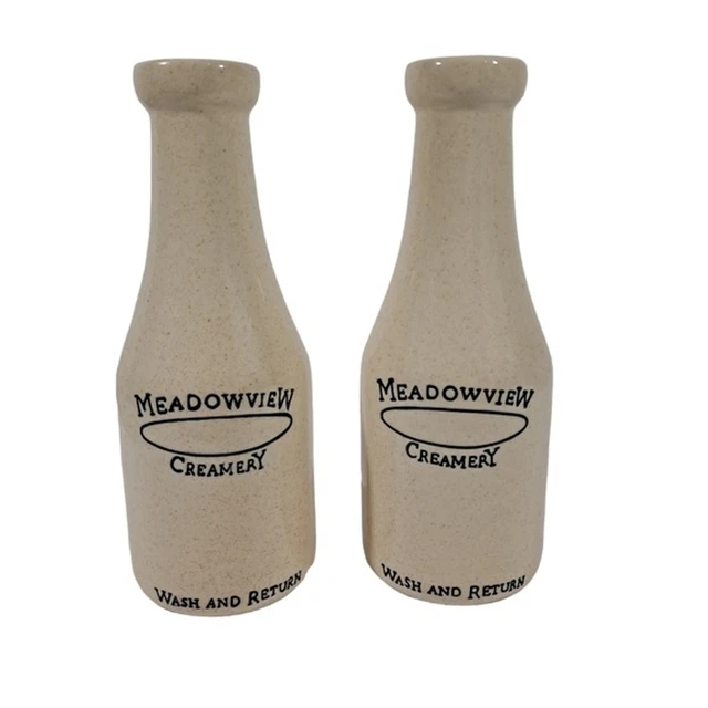 VTG Meadowview Creamery Bottles Stoneware Wash And Return Tender Heart Treasures
