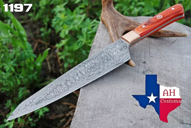 Hand Forged Damascus Steel Chef Knife & Copper Guard W/Stain Wood Handle Ah-1197