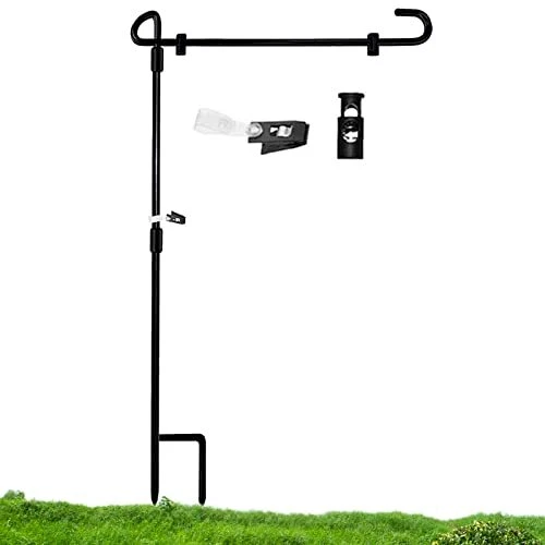 Garden Flag Stand, Wrought Iron Yard Garden Flag Pole, Premium Garden Black