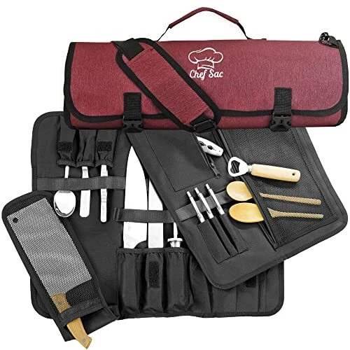 Chef Knife Roll Bag | 8+ Slots for Knives & Kitchen Tools | Water Resistant K...