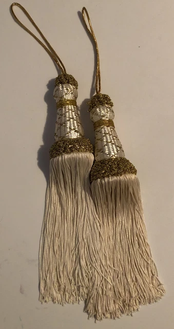Set  Large 2 Tassels Tieback Curtain / Drapery, White And Gold