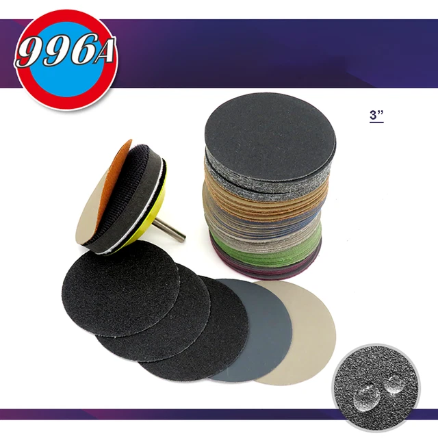 3"~4" 996A Wet/ Dry Sandpaper Paper Discs Hook & Loop Wood /Metal Polishing