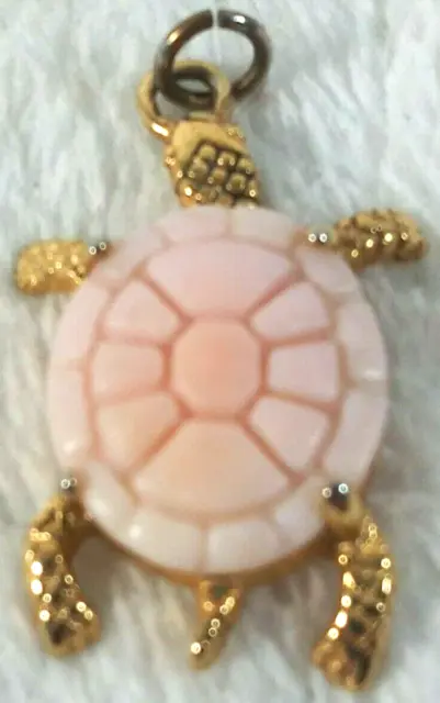Animal Turtle Pendant Goldtone Pink Tortoise Charm Beach Fashion Jewelry 1-in.